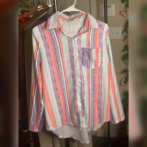 Neon Striped Women's Small Button Down